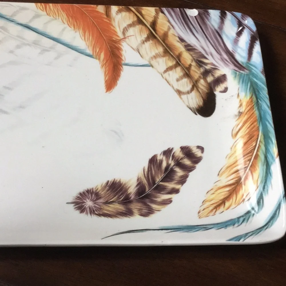 Vintage pier 1 one imports feather pottery tray charcuterie party Sunday cowgirl